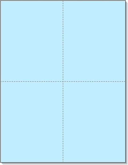 Limited Papers (TM) 8.5x11 Perforated Paper, 20/50 Pound, 75 GSM, Variety of Perforation Sizes and Colors, for Forms, Tickets, Postcards, Business Cards. (Blue, 4 up – 1 Hor. & 1 Ver.)