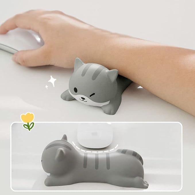 Cityhermit Cute Wrist Rest Support for Mouse Computer Arm Rest for Desk Ergonomic Kawaii Office Supplies Slow Rising PU Mouse Pad (Grey Cat-2pcs)