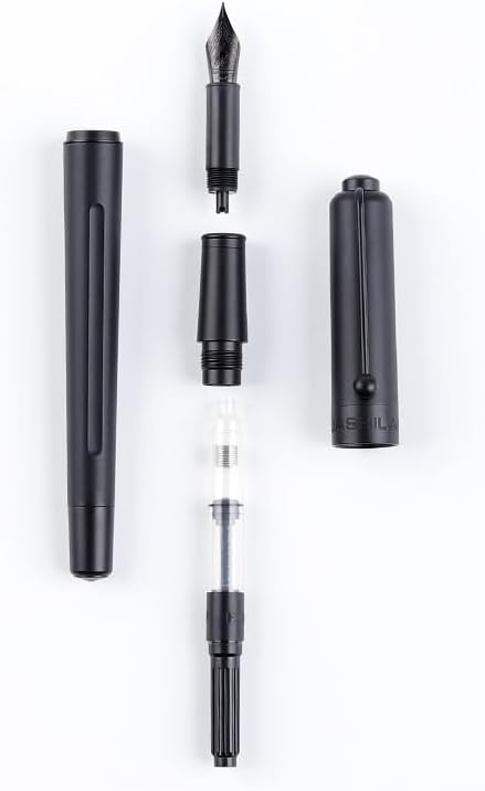 HUASHILAI Luxury Matte Black Forest Fountain Pen Set,Titanium Black Extra Fine and Medium Nibs,Includes 2 Ink Converters,10 Ink Cartridges,15ml ink，Premium Gift Case for Calligraphy (Extra Fine Nib)