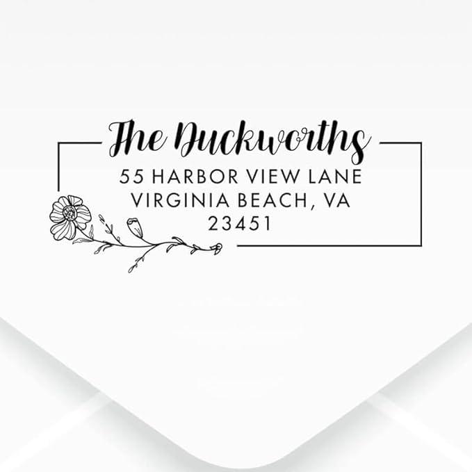 Custom Floral Address Stamp | Choose from 12 Designs | Multiple Ink Color Options | Envelope Return Address Stamp for Couple or Family (Design 8, Large)