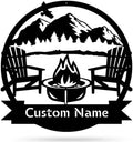 RealSteel Personalized Mountain Campfire Monogram Metal Sign – Custom Family Name Rustic Wall Art for Cabin, Campground, RV & Backyard Fire Pit – Outdoor Camping Décor – Unique Personalized Gift – USA
