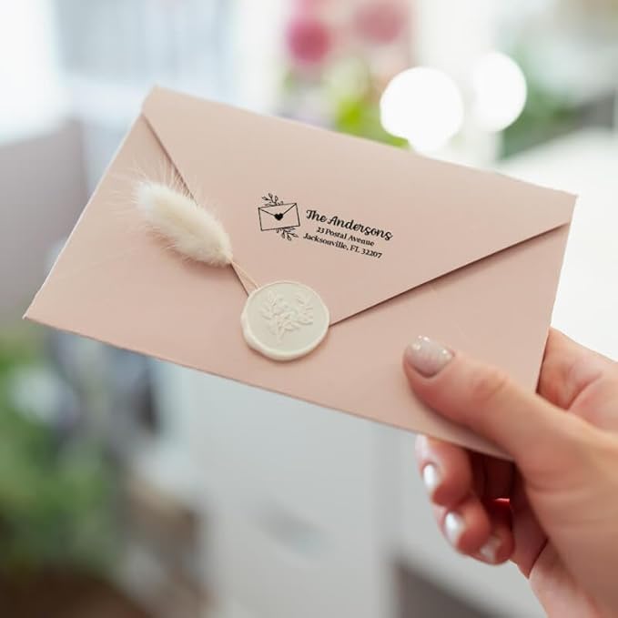Custom Floral Address Stamp | Choose from 12 Designs | Multiple Ink Color Options | Envelope Return Address Stamp for Couple or Family (Design 3, Large)