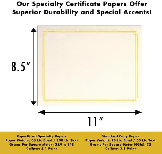 PaperDirect Foil Elegance Specialty Certificates, 50 Sheets of 38lb White Paper, 8½" x 11", Double Black Foil Border, Perfect for Awards, Students, Employees, Volunteers, Course Completion, Diplomas