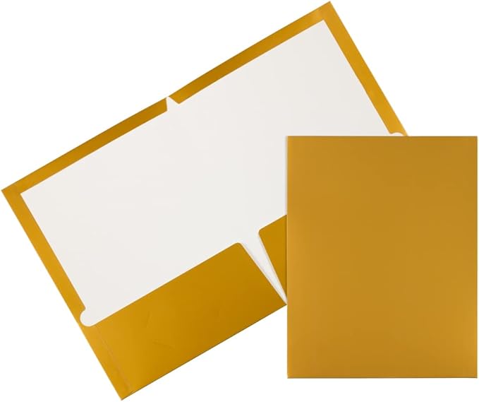 JAM PAPER Laminated Two Pocket Glossy School Folders - Letter Size - High Gloss Gold - Bulk 50/Box