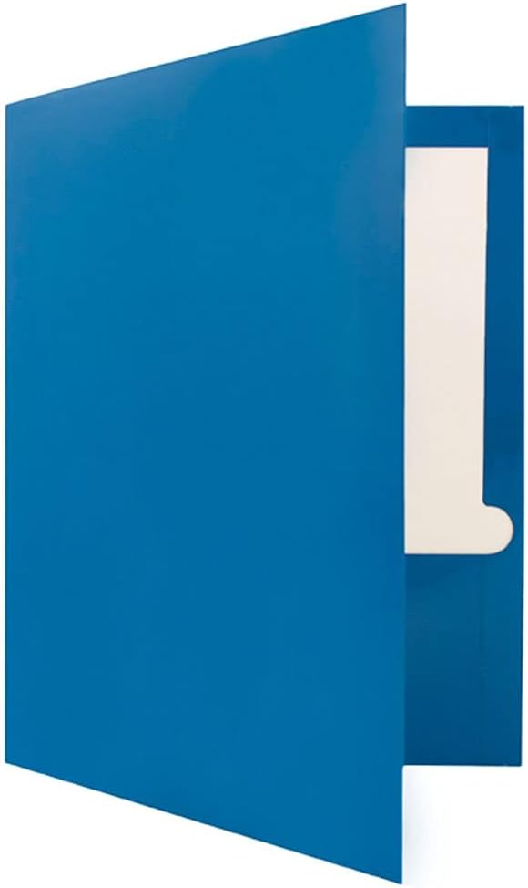 JAM PAPER Laminated Two Pocket Glossy School Folders - Letter Size - High Gloss Blue - Bulk 50/Box