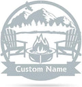 RealSteel Personalized Mountain Campfire Monogram Metal Sign – Custom Family Name Rustic Wall Art for Cabin, Campground, RV & Backyard Fire Pit – Outdoor Camping Décor – Unique Personalized Gift – USA