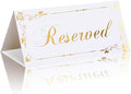 6 Pack Reserved Table Signs White Reserved Table Tent Card with Gold Foil Design for Wedding Party Restaurant - Double Sided Reserved Sign Table Tent Place Cards for Event