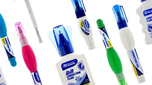 BAZIC Products Correction Liquid 2 in 1 (0.74 oz / 22 ml), Foam Brush & Precise Metal Tip Applicator, Instant Corrections Pen White Out Wipe Out Fluid, 24-Pack