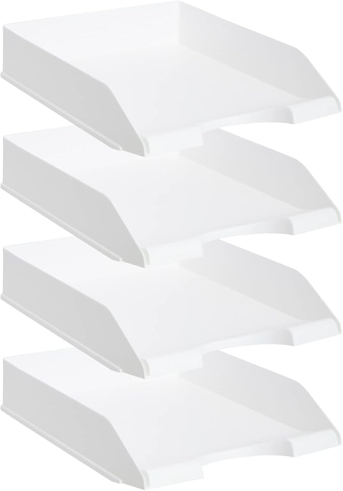 Stockroom Plus Rectangular Letter Trays - Paper Trays for Classroom - Desktop Paper Organizer & File Holder - Document Organizer for Desk Storage - Pack of 4, White, 10 x 13.5 x 2.5 in