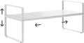 jkxoo 16.5-27’’L Expandable Cabinet Shelf Organizers, Stackable Metal Shelves Extender for Kitchen Countertop Storage, Adjustable Spices Shelves Rack Stand for Cupboard Pantry, White