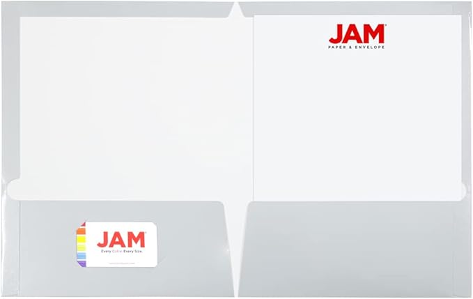 JAM PAPER Laminated Two Pocket Glossy School Folders - Letter Size - High Gloss Silver - 6/Pack