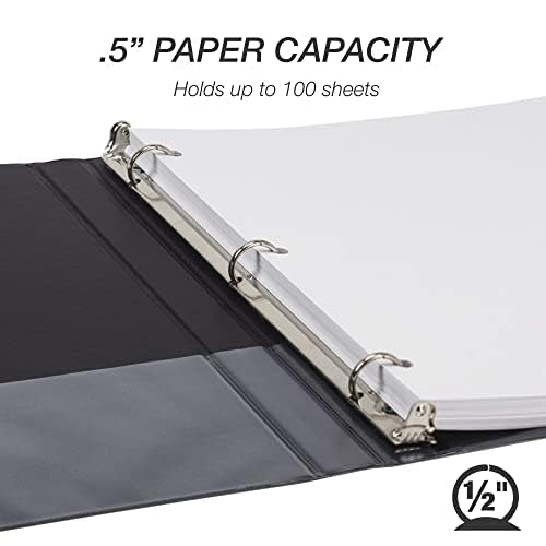 Samsill 0.5 Inch 3 Ring Binder, Made in USA, Economy Round Ring, Clear View Cover, 100 Sheet Capacity - for School, Home, Office - Black, 6 Pack