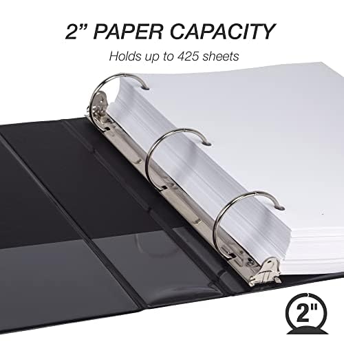 Samsill 2 Inch 3 Ring Binder, Made in USA, Economy Round Ring, Clear View Cover, 425 Sheet Capacity - for School, Home, Office - Black