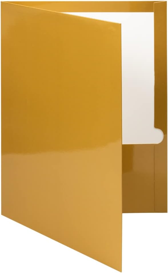 JAM PAPER Laminated Two Pocket Glossy School Folders - Letter Size - High Gloss Gold - Bulk 50/Box