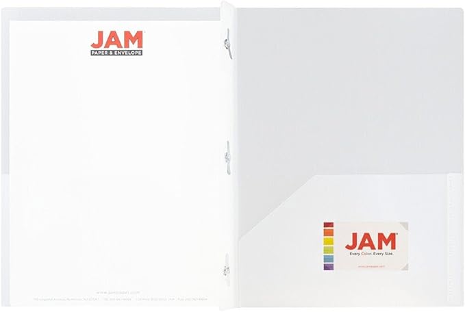 JAM PAPER Plastic 2 Pocket POP Folders - Durable School Folders with Metal Prongs Fastener Clasps - Clear - Bulk 48/Pack