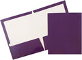 JAM PAPER Laminated Two Pocket Glossy School Folders - Letter Size - High Gloss Purple - Bulk 50/Box