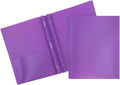 JAM PAPER Plastic Color POP Folders - 2 Pocket Durable Folders with Metal Prongs Fastener Clasps - Purple - 6/Pack