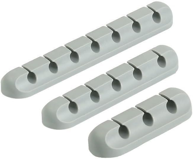Cable Holder Clips 3-Pack, Silicone Cable Management Organizer with 3/5/7 Slots, Self Adhesive Cord Clips for Desk, Nightstand, USB Charging Cables, Mouse & Power Cords, Office & Home – White