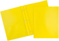 JAM PAPER Plastic 2 Pocket POP Folders - Durable School Folders with Metal Prongs Fastener Clasps - Yellow - Bulk 48/Pack