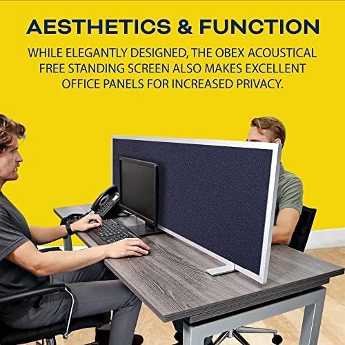 OBEX Acoustical Free Standing Privacy Screen, Cubicle Accessories Desk Privacy Panel, Desk Dividers for Office, Office Furniture Partitions Portable Sound Proof Dividers, 24" x 30", Slate