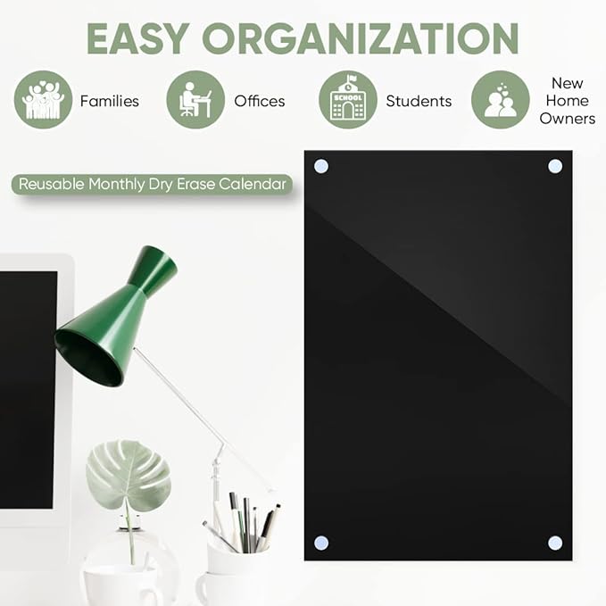 Ships Next Day, Made in USA - Acrylic Dry Erase Board | Non-Magnetic Dry Erase Board | Hanging Frameless White Board | Acrylic for Office, School and Home Walls | for Kids & Adults (Black - 36x48)