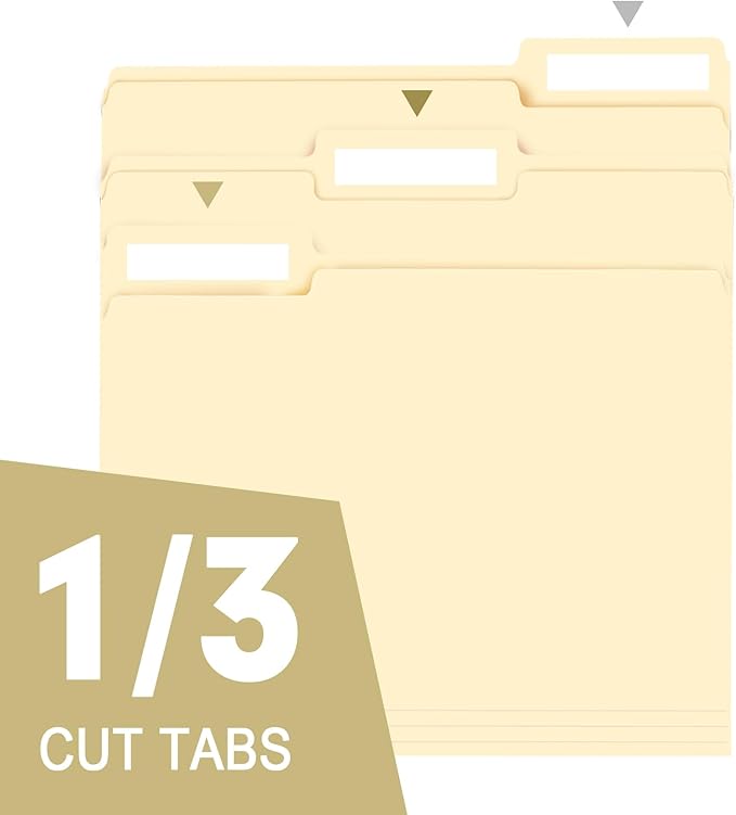 File Folder, RAZCC 250 Pack 1/3 Cut Tab File Folders Letter Size, Manila Folders, Folders with Tab, Great for Organizing and Easy File Storage