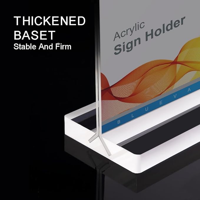 BlueValley 12 Pack Acrylic Sign Holder 8.5 x 11 Inch Horizontal - Clear Display Plastic Table Menu Signs Stand, Double Sided Flyer Holder Standing for Picture Paper Frame Holder Stand Home Office Retail Show Fair