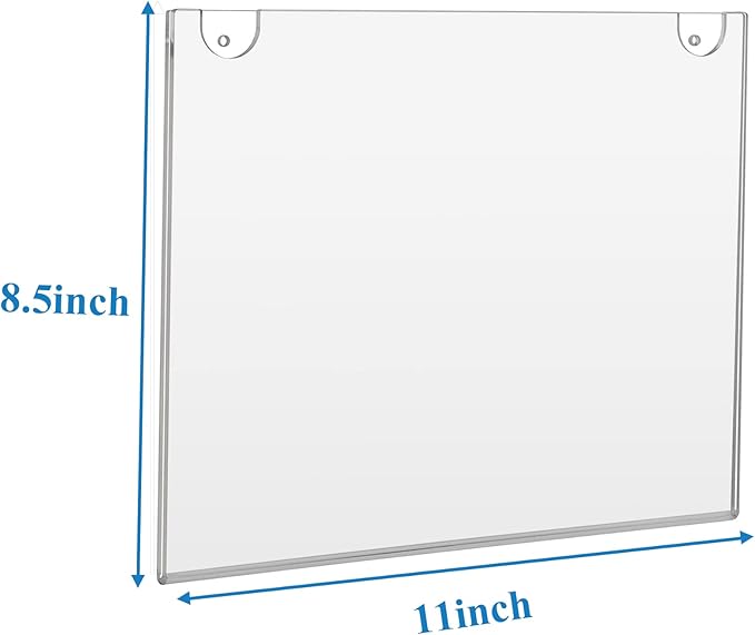 PecMuikee Acrylic Sign Holder 8.5x11 Horizontal, Wall Mount Acrylic Sign Holder and Plastic Paper Display Ad Frame bonus with 3M Tape and Mounting Screws for Restaurants, Office, Store, 20 Pcs