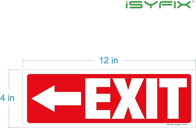 iSYFIX Exit Signs Stickers 2 Pack 12x4 Inch - Laminated Premium Vinyl Directional Left Arrow Signs for Buildings, Office, Workplace, Stores, Schools, Theaters, Parking, Restaurants, Factories