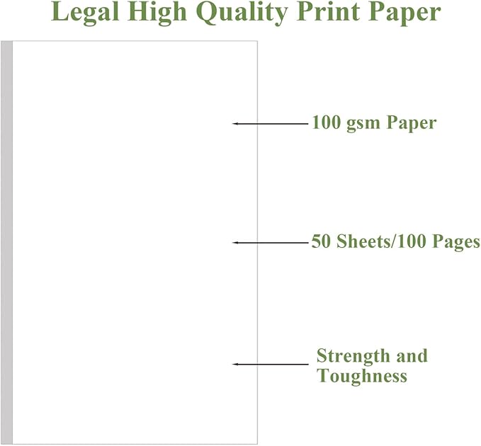 8.5" x 14" Blank Print Paper - 50Sheets/100Pages Blank Loose-Leaf Papers, Legal Size Printing in Office/Home/School, 100gsm Blank Paper