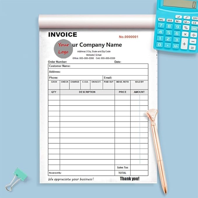 Personalized Invoice Book Custom 2 Part/3 Part Receipt Book Quote Estimate Order Forms Carbonless Form with Your Company Name Logo Address,2-10 Books (Style 7)