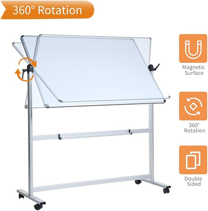 VIZ-PRO Double-Sided Magnetic Mobile Whiteboard, 48 x 32 Inches, Aluminium Frame and Stand