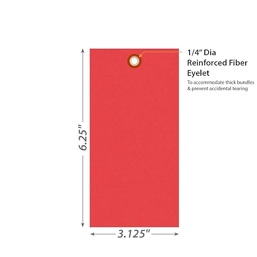 SmartSign (Pack of 1000) 6.25 x 3.125 inch “Red” Blank Tyvek Shipping Tags with Metal Eyelets, Size #8, 8 mil Thick Tyvek