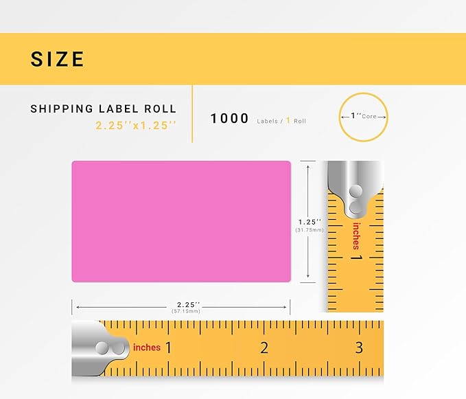 HOUSELABELS 2.25" x 1.25" Pink Address Labels on 1" Core Compatible with Zebra and Rollo Printers, 6 Rolls / 1,000 Labels per Roll