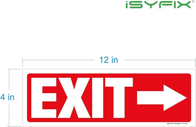 iSYFIX Exit Signs Stickers 12 Pack 12x4 Inch - Laminated Premium Vinyl Directional Right Arrow Signs for Buildings, Office, Workplace, Stores, Schools, Theaters, Parking, Restaurants, Factories