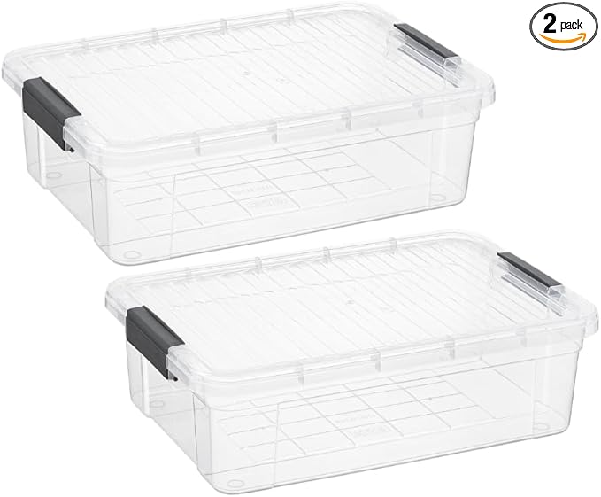 Superio Storage Bins with Lids, Clear Plastic Containers for Organizing, Stackable Totes, BPA Free, Odor Free, Organizer Boxes for Home, and Dorm (2 Pack, 22.75 Qt)