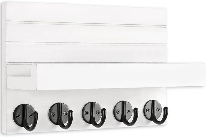 Lwenki Key Holder for Wall, Decorative Key and Mail Holder with Shelf Has Large Key Hooks for Bags, Coats, Umbrella – Paulownia Wood Key Hanger with Mounting Hardware (9.8”W x 6.7”H x 4.2”D)