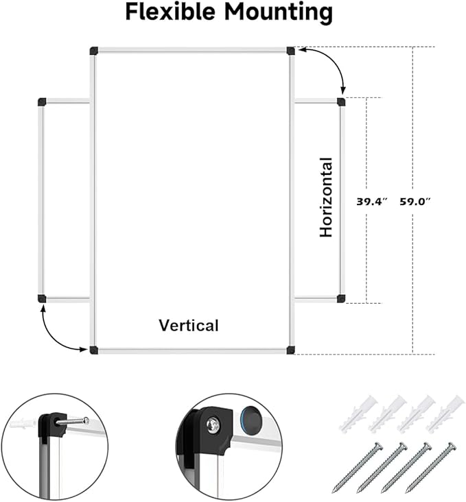 XBoard Large Magnetic Whiteboard 60 x 40 Inch, Dry Erase Board for Wall with Marker Tray | Aluminum Frame Message Presentation Board for Office School Homeschool