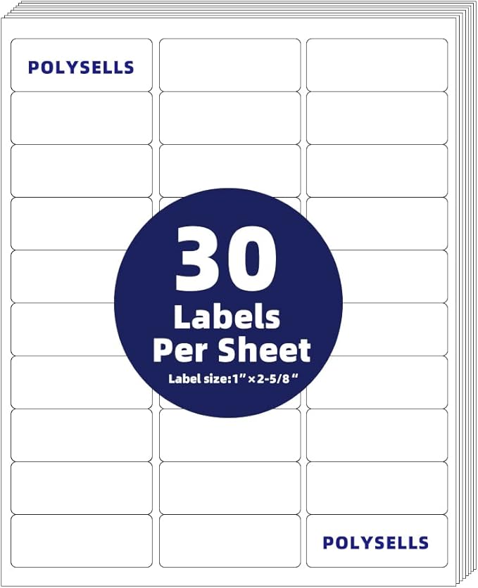 POLYSELLS 1" x2-5/8 Self Adhesive Address Labels, 30UP Blank Shipping Labels, FUSKU, FBA Mailing Labels for Inkjet and Laser Printer, 30000 Sticker Labels (1000 Sheets), 30 Labels per Sheet