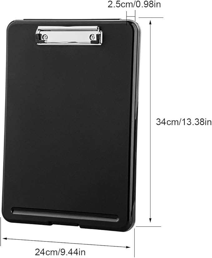 ZCZN Plastic A4 Form Storage Box Case, Black Clipboard Case, Suitable for School, Utility, Industrial Office, Medical Personnel, Set of 2