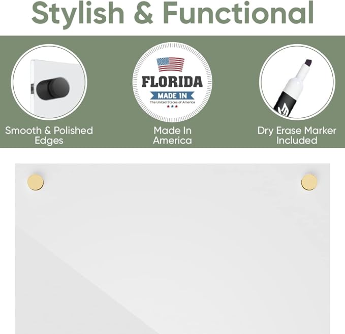 Ships Next Day, Made in USA - Acrylic Dry Erase Board | Non-Magnetic Dry Erase Board | Hanging Frameless White Board | Acrylic for Office and Home Walls | for Adults (White - 30x36)