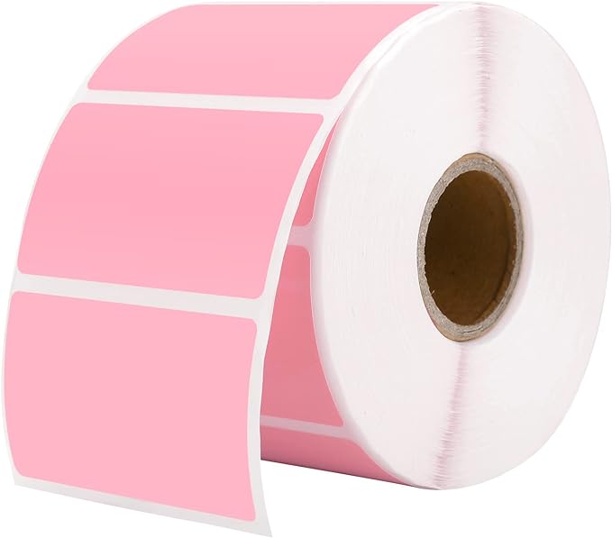 MUNBYN 2.25"x1.25" Thermal Sticker Labels, Pink Self-Adhesive Barcode Label Paper for Direct Thermal Printer and Business, Multi-Purpose Rectangle Address Shipping Mailing Stickers,1000 Sheets/Roll