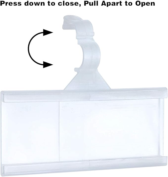 Plastic Wire Shelf Label Holder, Reusable Shelf Tags for Pantry Retail Store, Supermarket UPC Price Card & Ticket Display, Strong & Easy Clip Design Tight Snap Lock Closure. 1-1/4" H X 3" W (100)