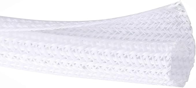 QCSIW 3/4"-50ft Extra-Long Braided Cable Sleeve Protector - Self-Wrapping Pet-Proof Wire Loom for Home Theater, Office, Car Engine, Chew-Resistant Cord Cover, White
