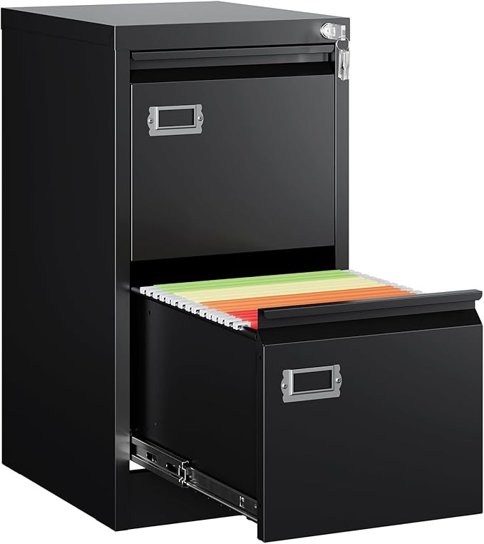 MIIIKO2 Drawer File Cabinet, Metal Vertical Filing Cabinets with Lock, Office File Folders Storage Cabinet for Letter Legal A4 Size