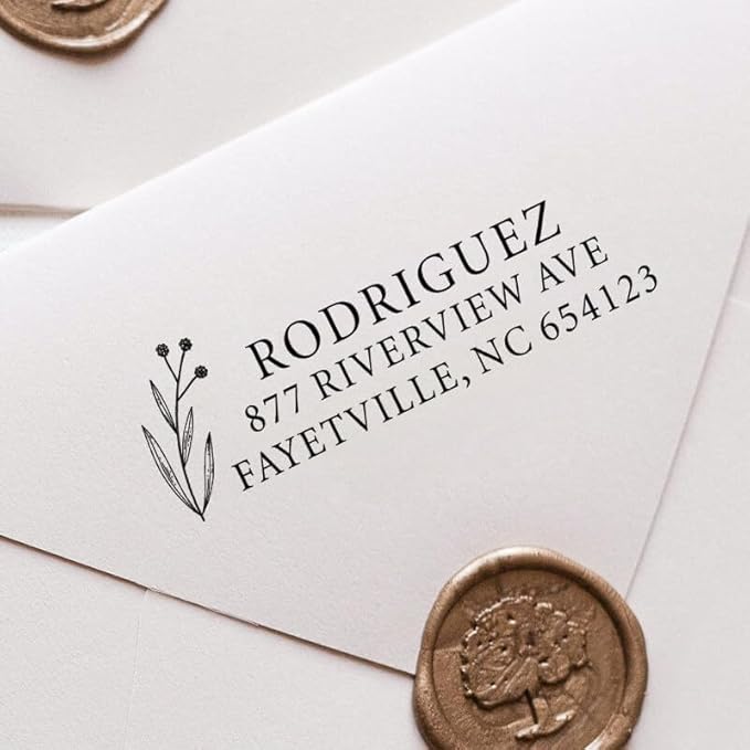 Custom Floral Address Stamp | Choose from 12 Designs | Multiple Ink Color Options | Envelope Return Address Stamp for Couple or Family (Design 11, Medium)