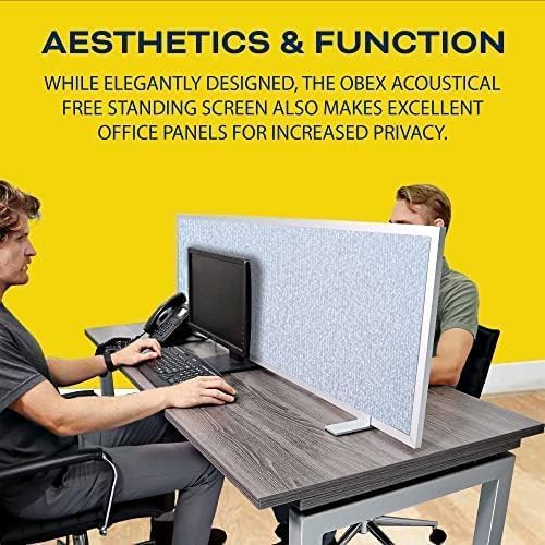 OBEX Acoustical Free Standing Privacy Screen, Cubicle Accessories Desk Privacy Panel, Desk Dividers for Office, Office Furniture Partitions Portable Sound Proof Dividers, 24" x 42", Overcast