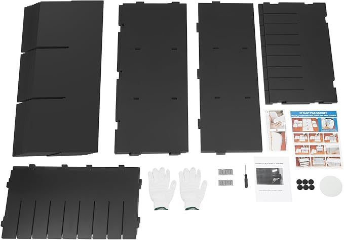 27 Slots Mail Sorters for Office, PVC Literature Organizer with Removable Shelves, Door-Less Mail Center Paper Storage Cabinet for Files Magazines Documents, 9.8 * 2.2in Each Slot (27 Slots - Black)
