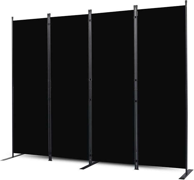 CHOSENM Room Divider, 4 Panel Folding Privacy Screens with Wider Feet, 6 Ft Portable Room Partition for Room Separator, Room Divider Panel 88" W X 71" H, Partition Room Dividers Freestanding，Black
