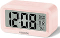 KESHIDE Travel Digital Alarm Clock Battery Operated with Indoor Temperature, Desk Small Clock,Snooze Model,12/24H Display for Bedrooms Heavy Sleepers Kids Travel Bathroom